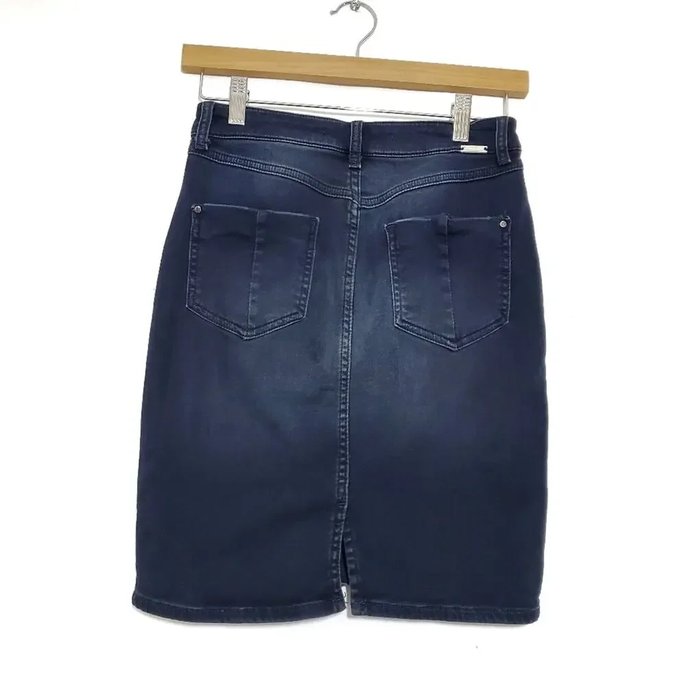 Zara | Knit Denim Stretchy Dark Blue Jean Skirt